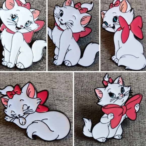 5 Marie Aristocats Character Inspired Metal Enamel Pins, 1970's Disney Cat Film - Picture 1 of 10